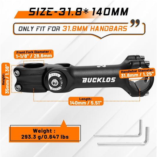 BUCKLOS Adjustable Bike Stem 31.8mm 25.4mm Riser Handlebar Stem, 100/110