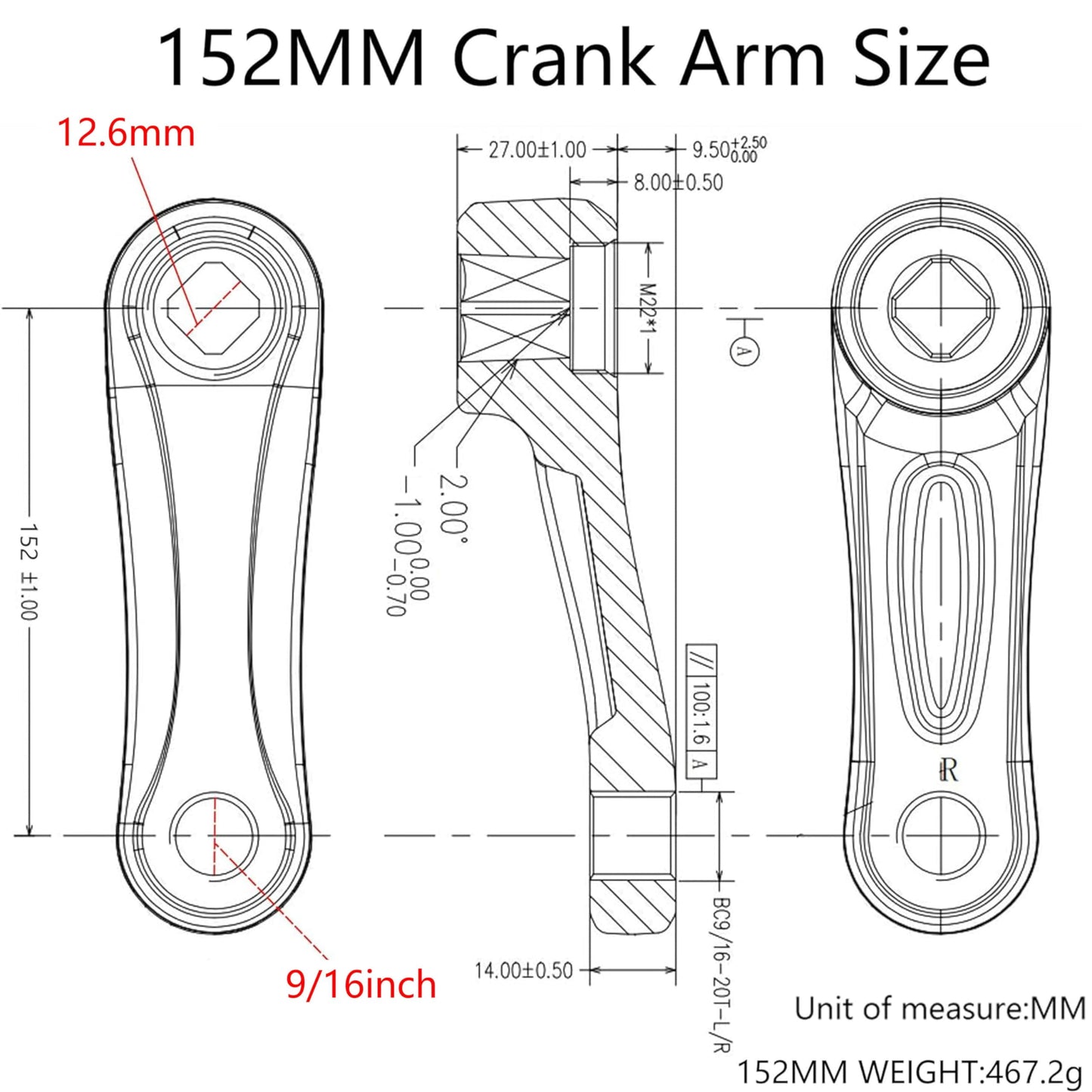 2Pcs 170mm Aluminum MTB Mountain Road Bike Crank Bicycle Square/Rhombic Hole Crankset Cycling Repair Part Left Crank Arm